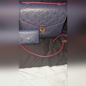 Blue and Red Crossbody Bag With Wallet